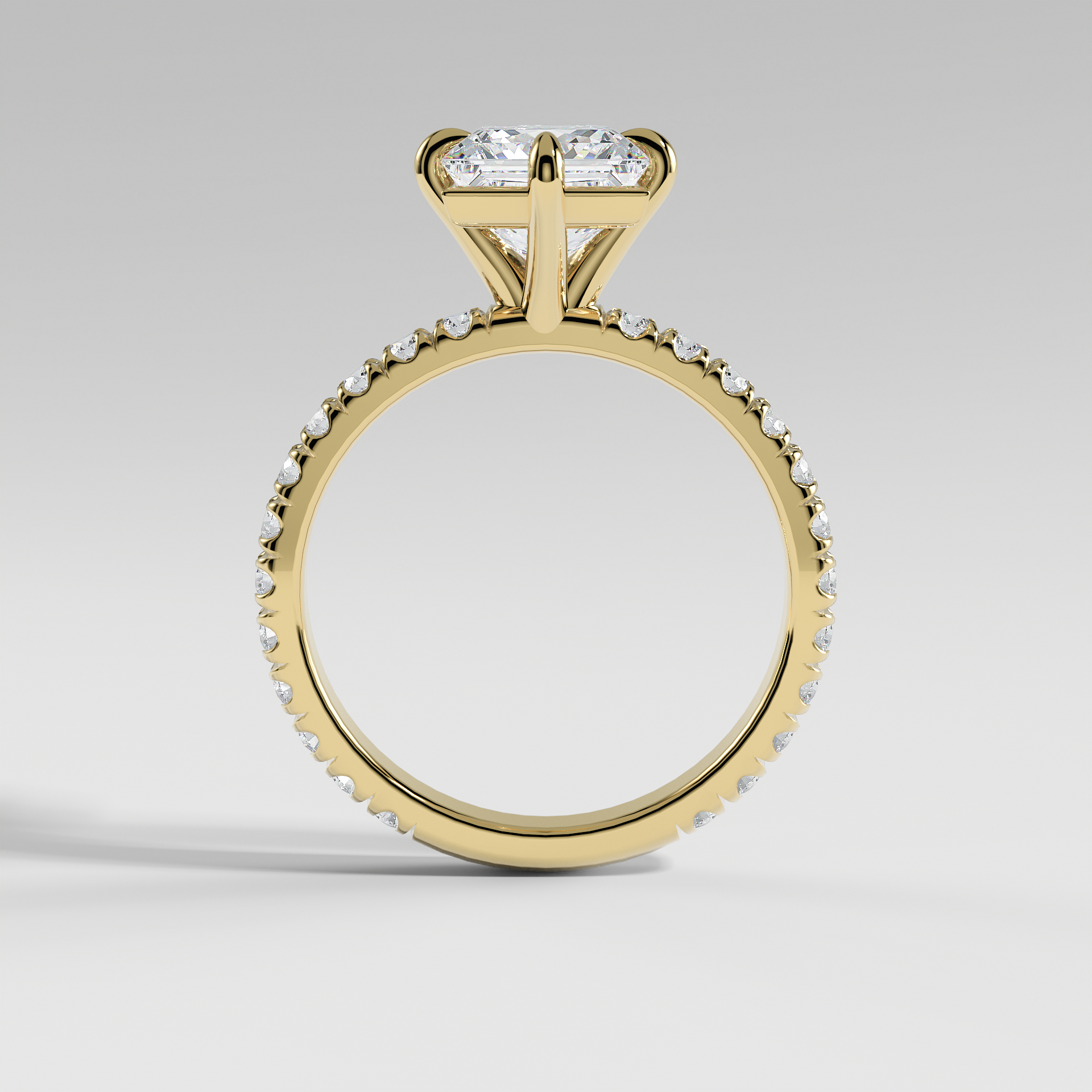 ANNA - Princess North–South Solitaire Engagement Ring with Pavé Diamond