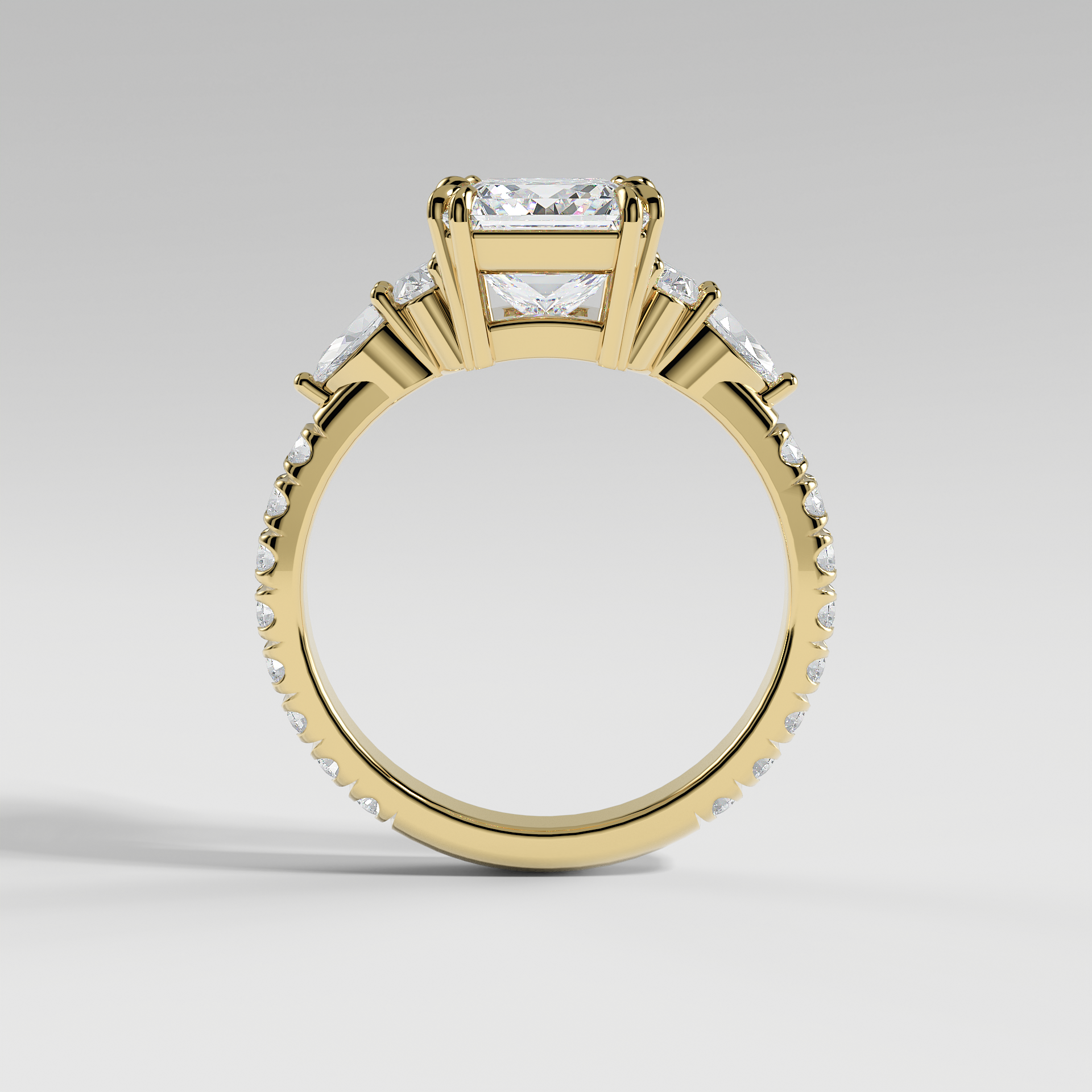 ELEANOR - Princess Five-Stone Diamond Ring with Oval & Pear Side Stones and Pavé Band