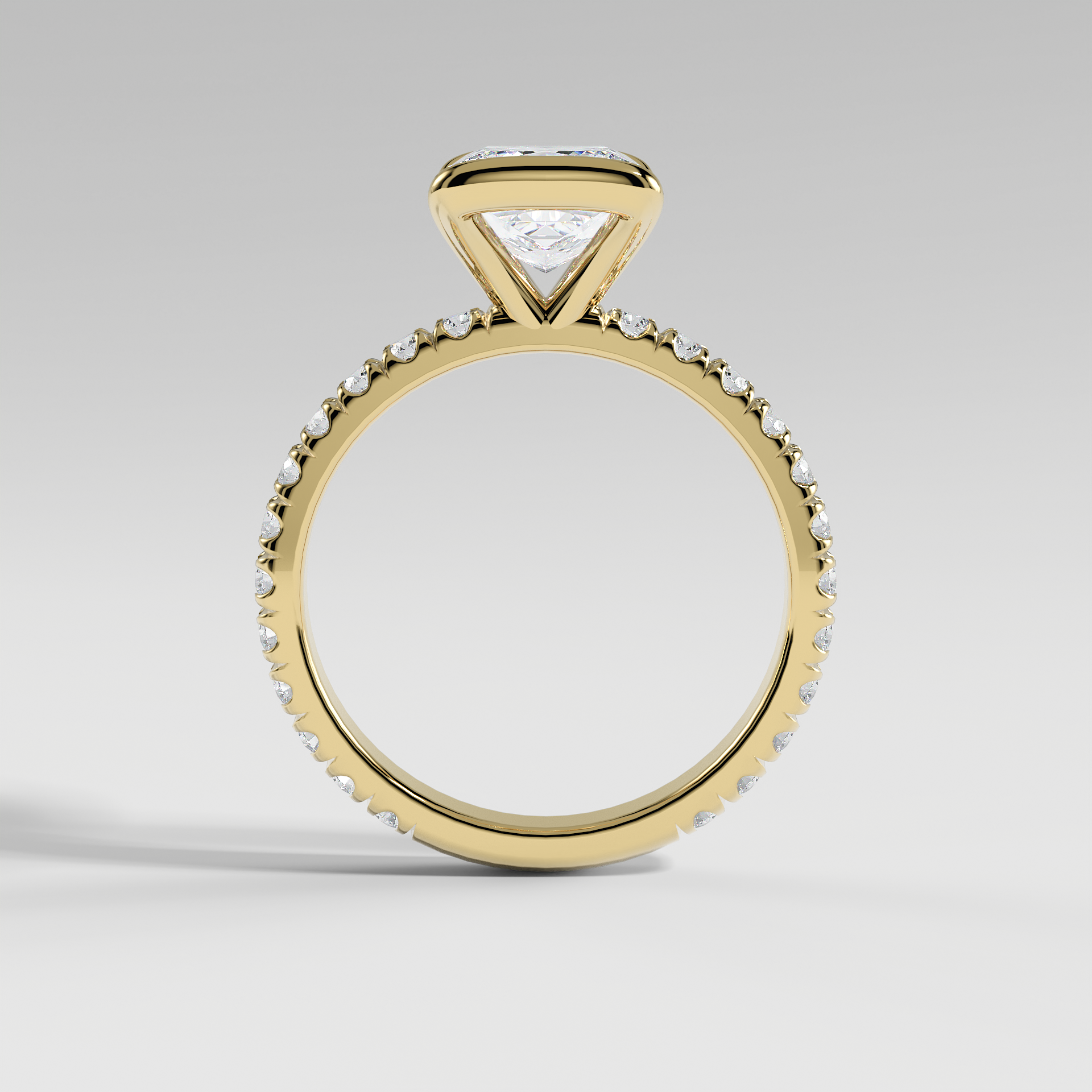MAYA - Princess Solitaire Engagement Ring with Pavé and Half Bezel Setting