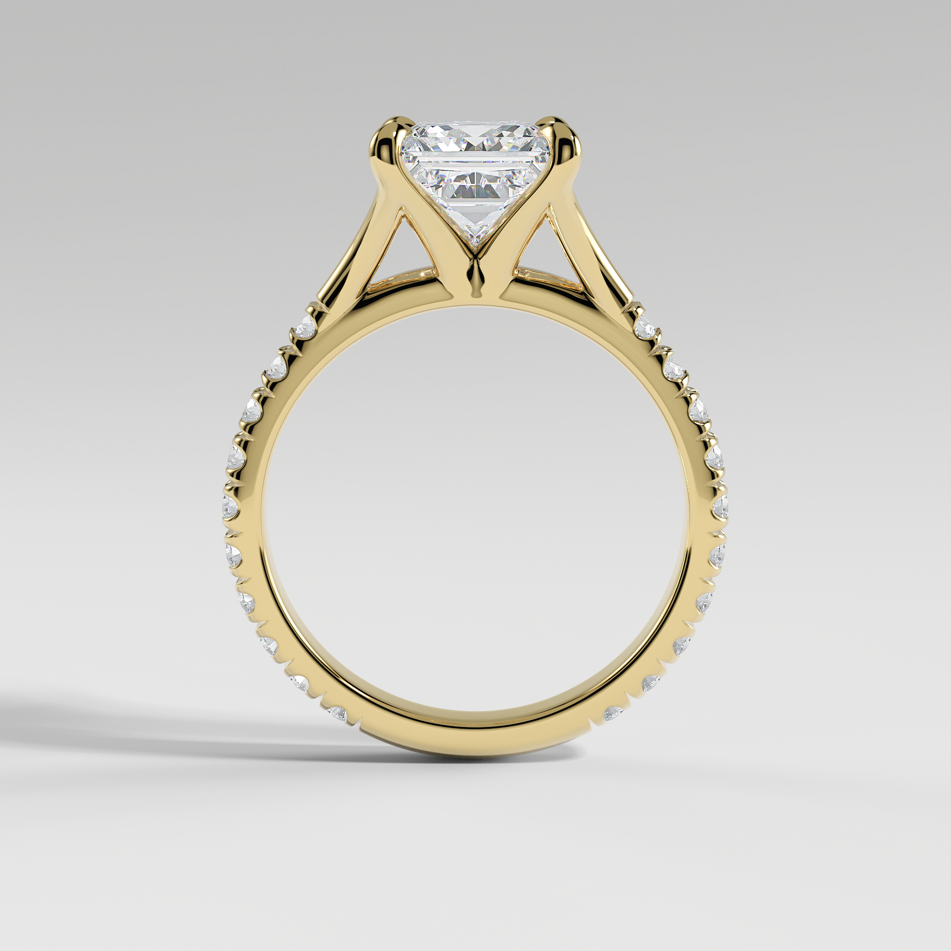 VICTORIA - Princess Solitaire Engagement Ring with Pavé Diamond Split Band