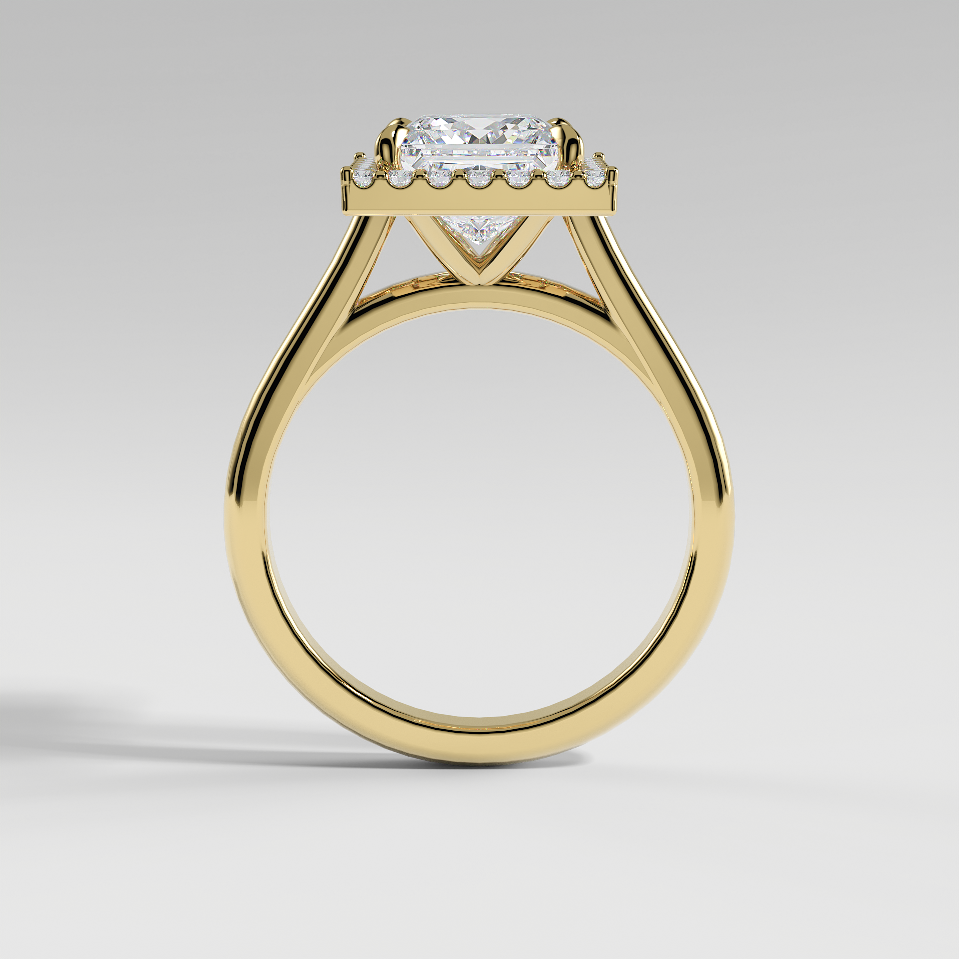 LULU - Princess Halo Engagement Ring with Polished Cathedral Band