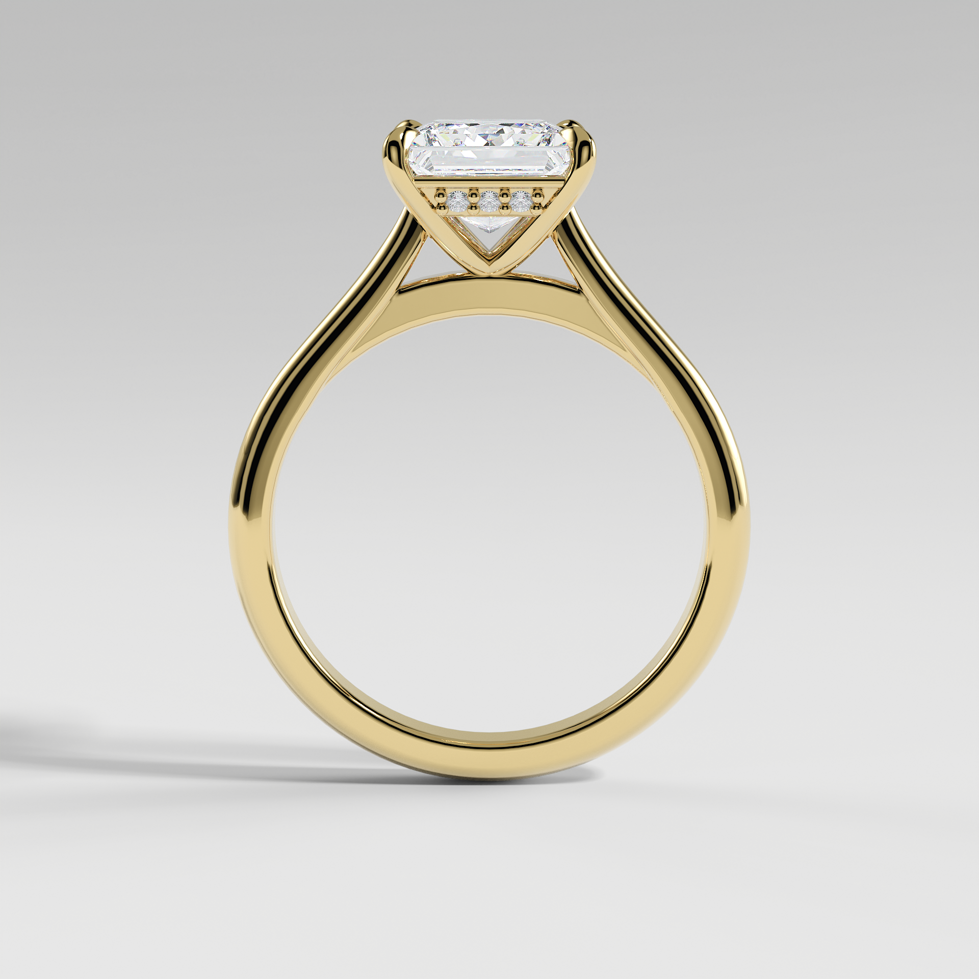 EMMA - Princess Solitaire Engagement Ring with Hidden Halo and Polished Cathedral Band