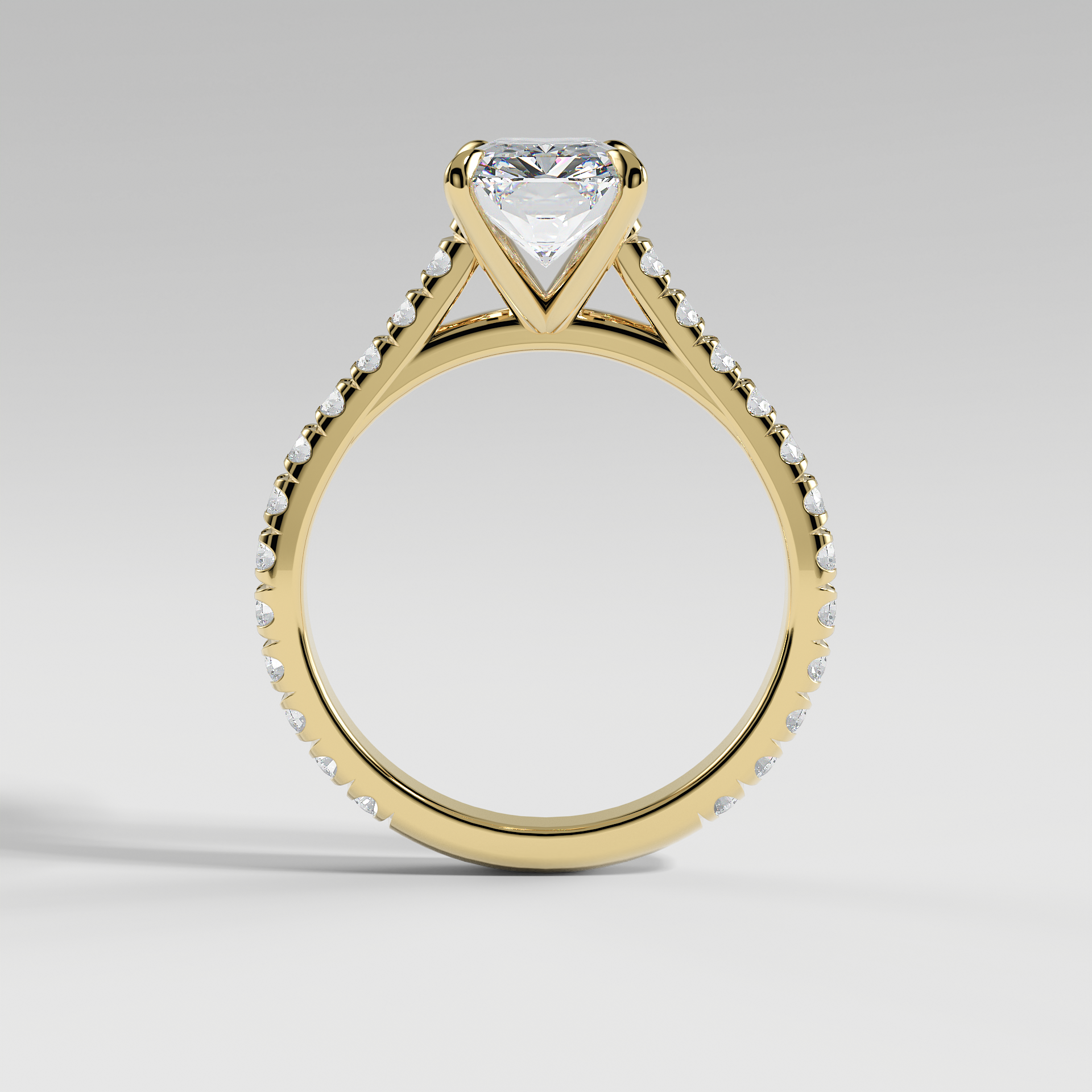 EVELYN - Radiant Solitaire Engagement Ring with Pavé Cathedral Band