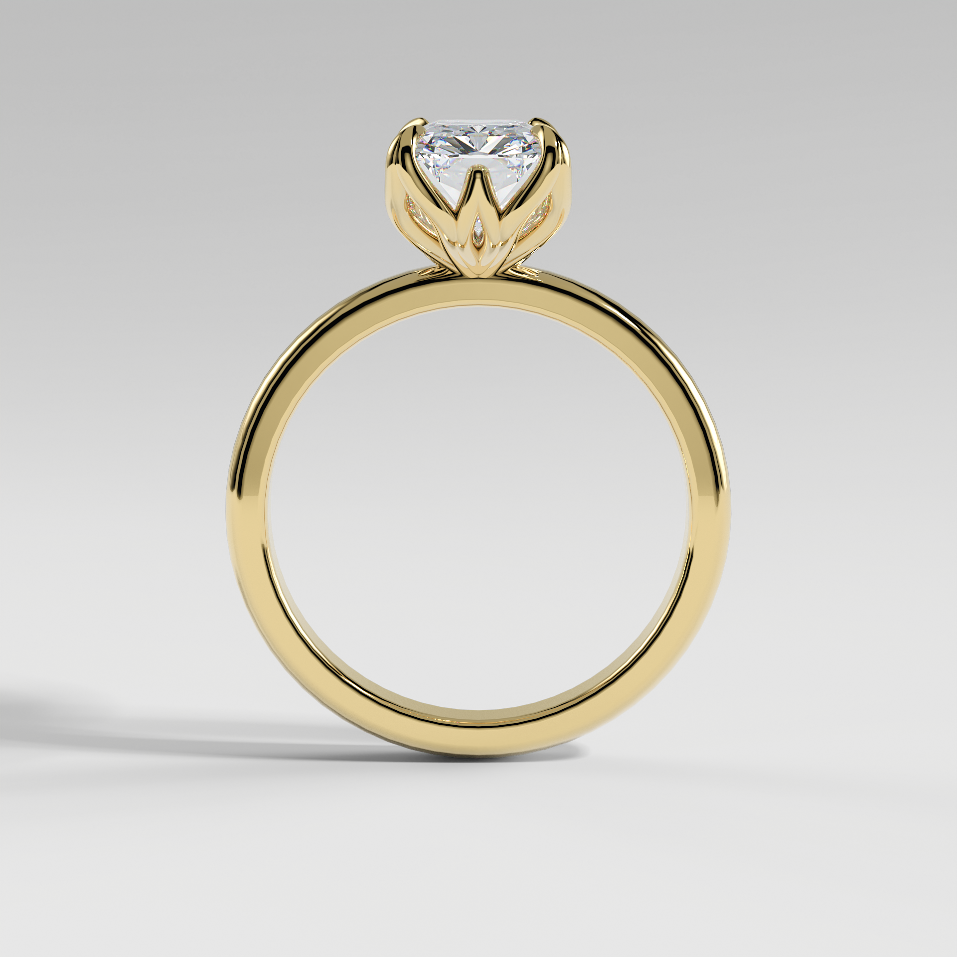 AUBREY - Radiant Solitaire Engagement Ring with Polished Band and Lotus Basket