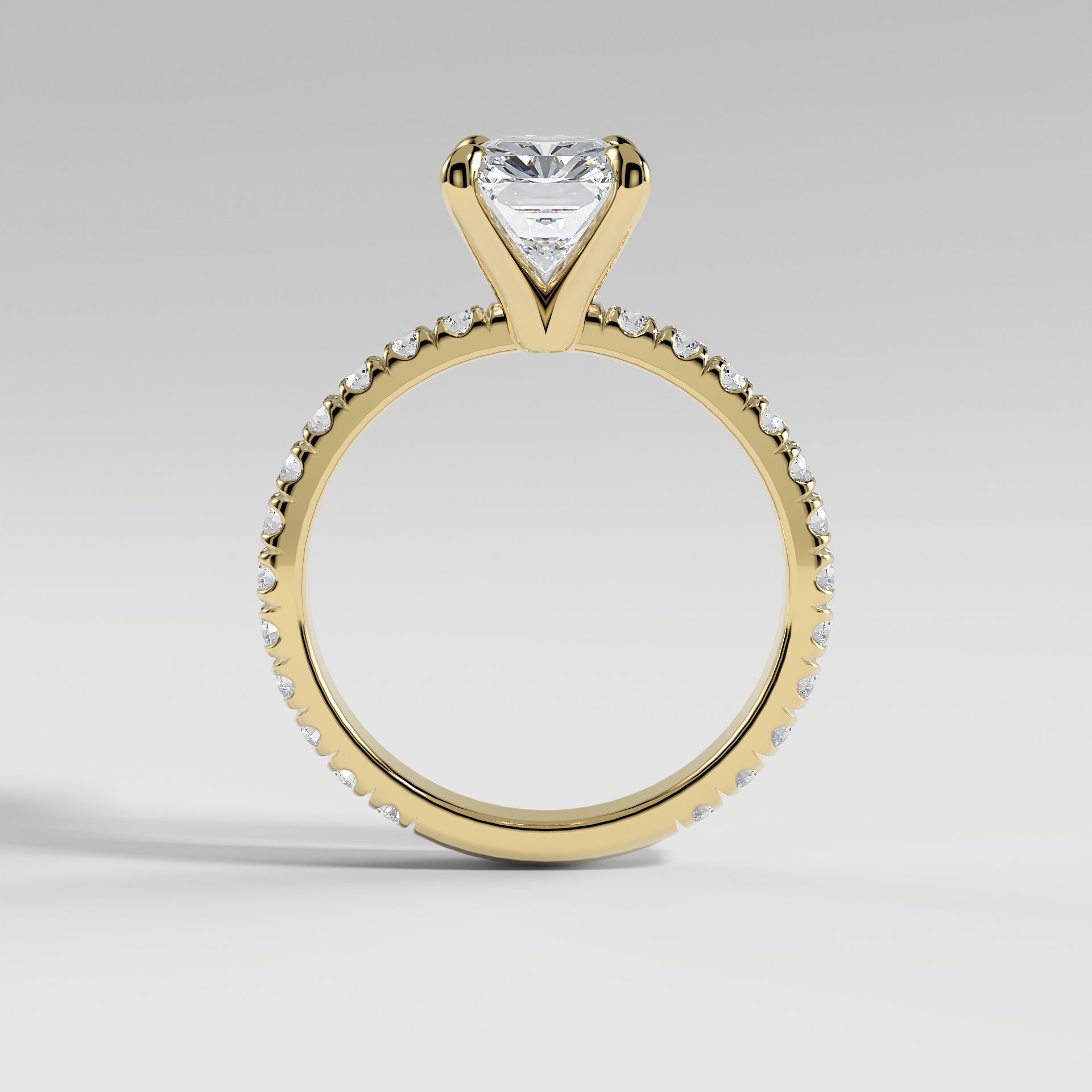 GRACE - Radiant Solitaire Engagement Ring with Pavé Diamond Band and Open Basket Setting