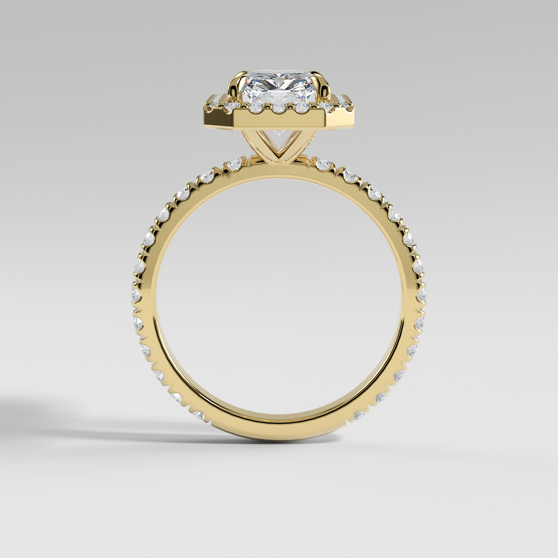 AVA - Radiant Halo Engagement Ring with Pavé Diamond Band