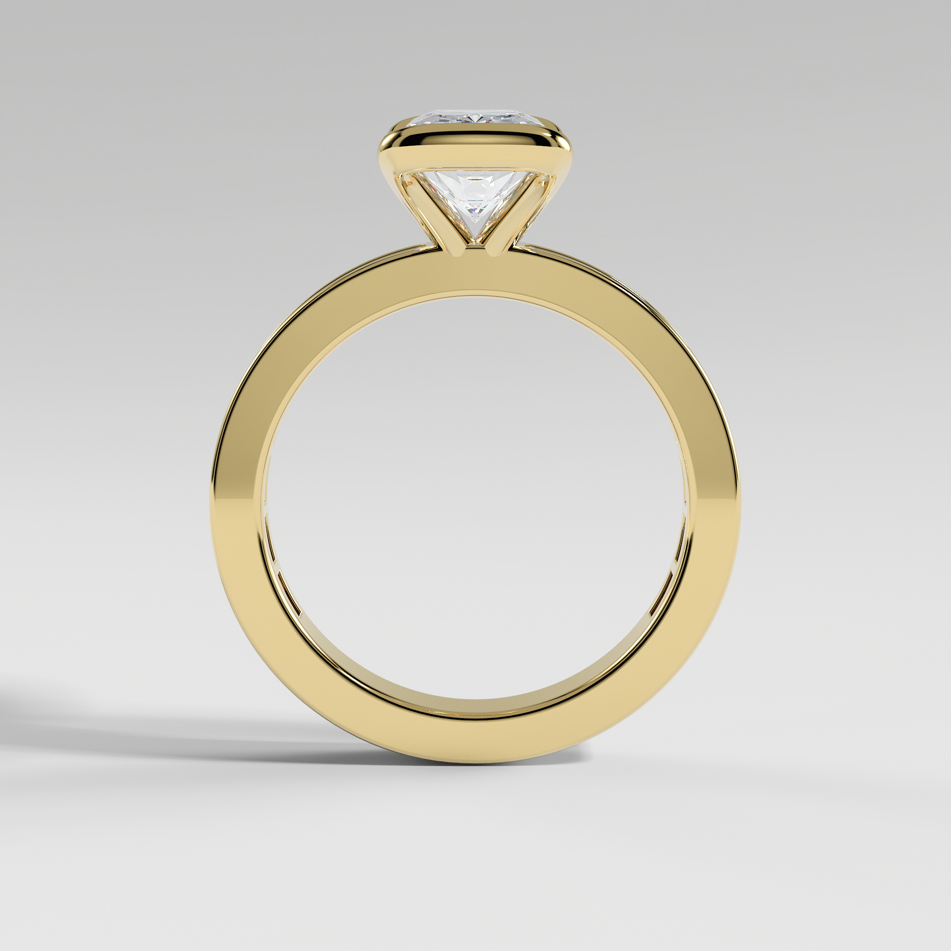 ADDISON - Radiant Solitaire Engagement Ring with Half Bezel Setting and Channel Set Baguette Band