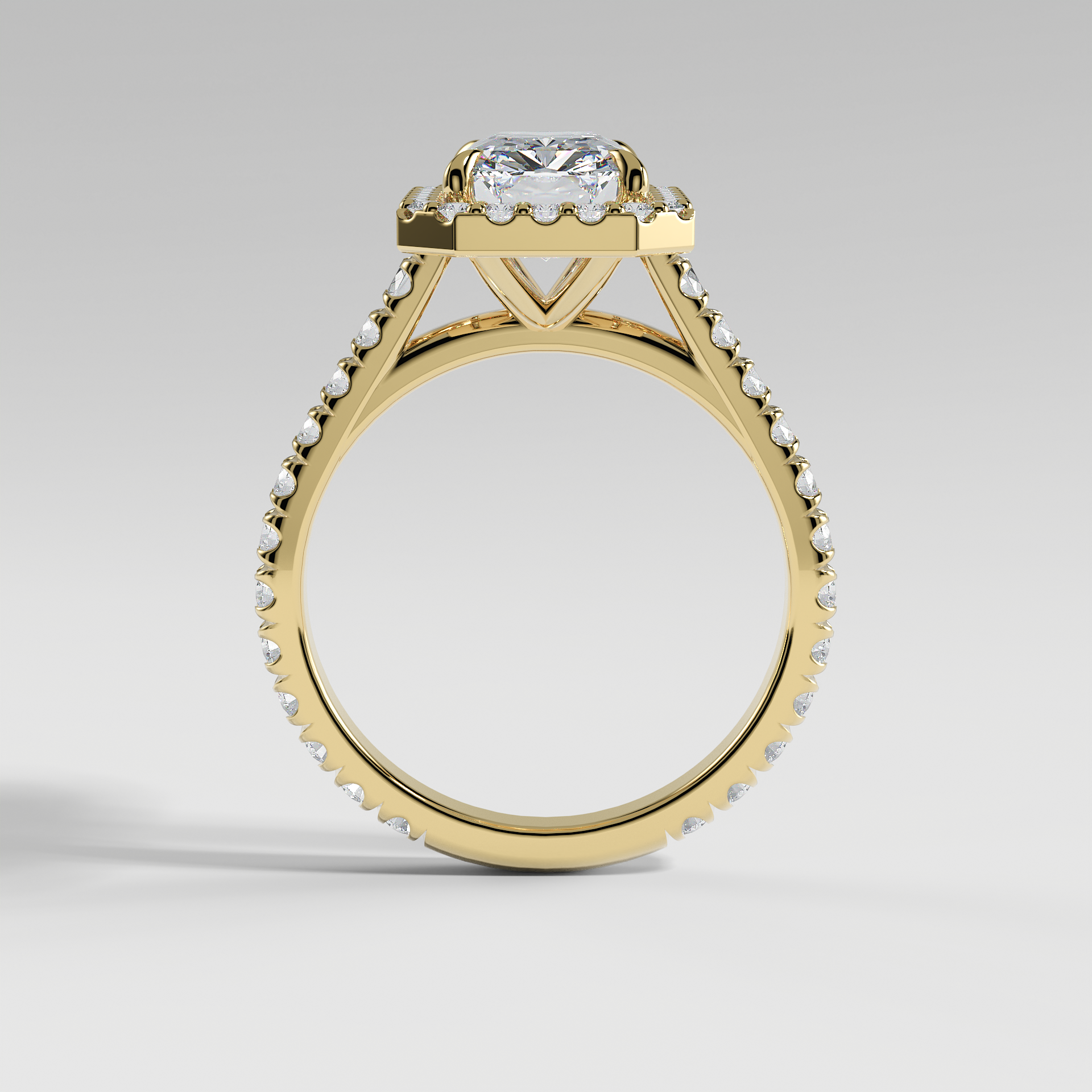 SOFIA - Radiant Halo Engagement Ring with Pavé Diamond Cathedral Band