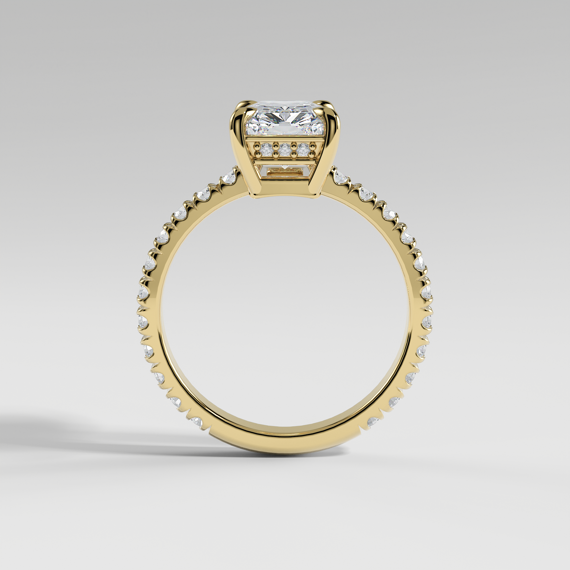ELIZABETH - Radiant Solitaire Engagement Ring with Pavé Diamond Hidden Halo and Low-Set Donut Basket