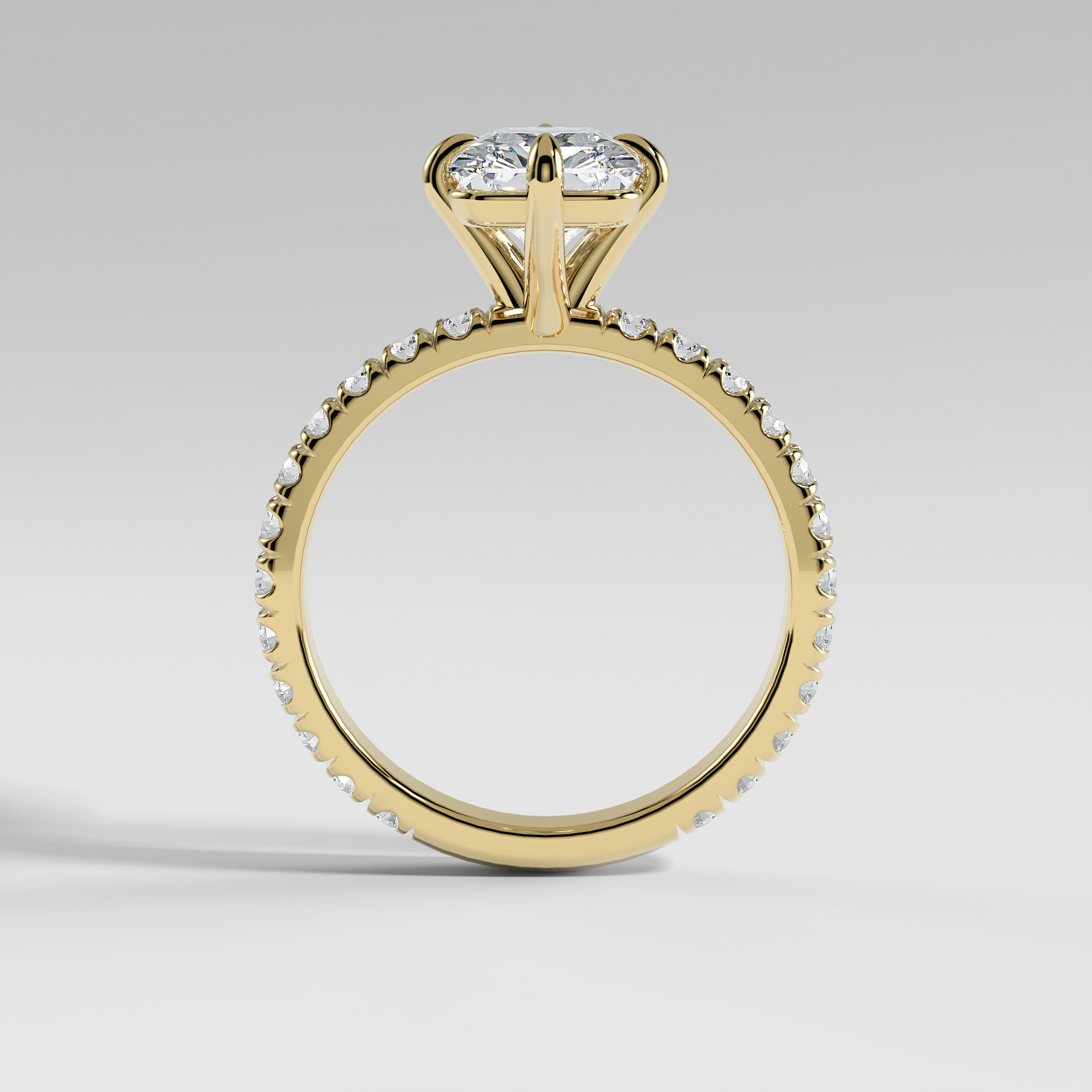 ANNA - Radiant North–South Solitaire Engagement Ring with Pavé Diamond