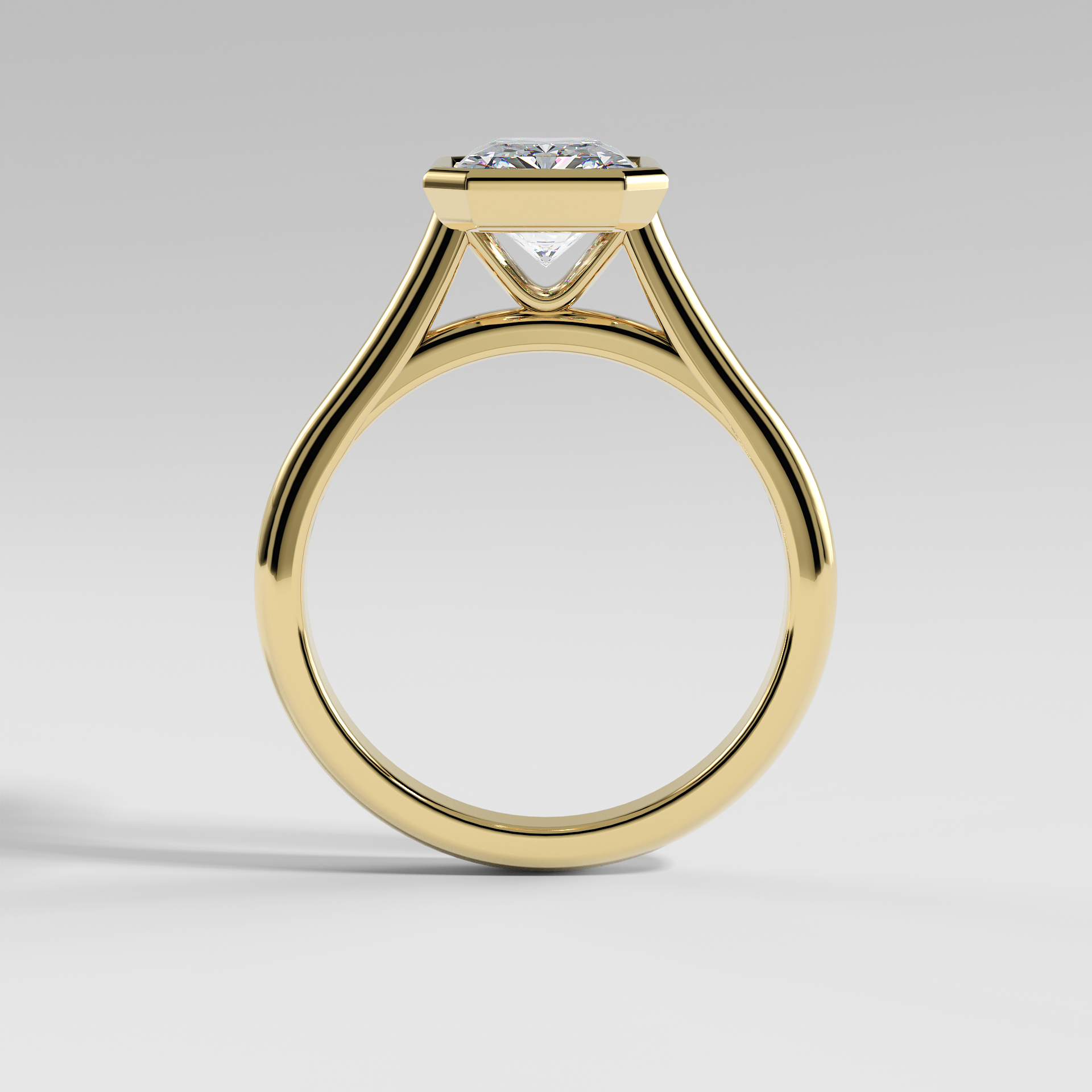 SCARLETT - Radiant Solitaire Engagement Ring with Full Bezel Setting and Polished Cathedral Band
