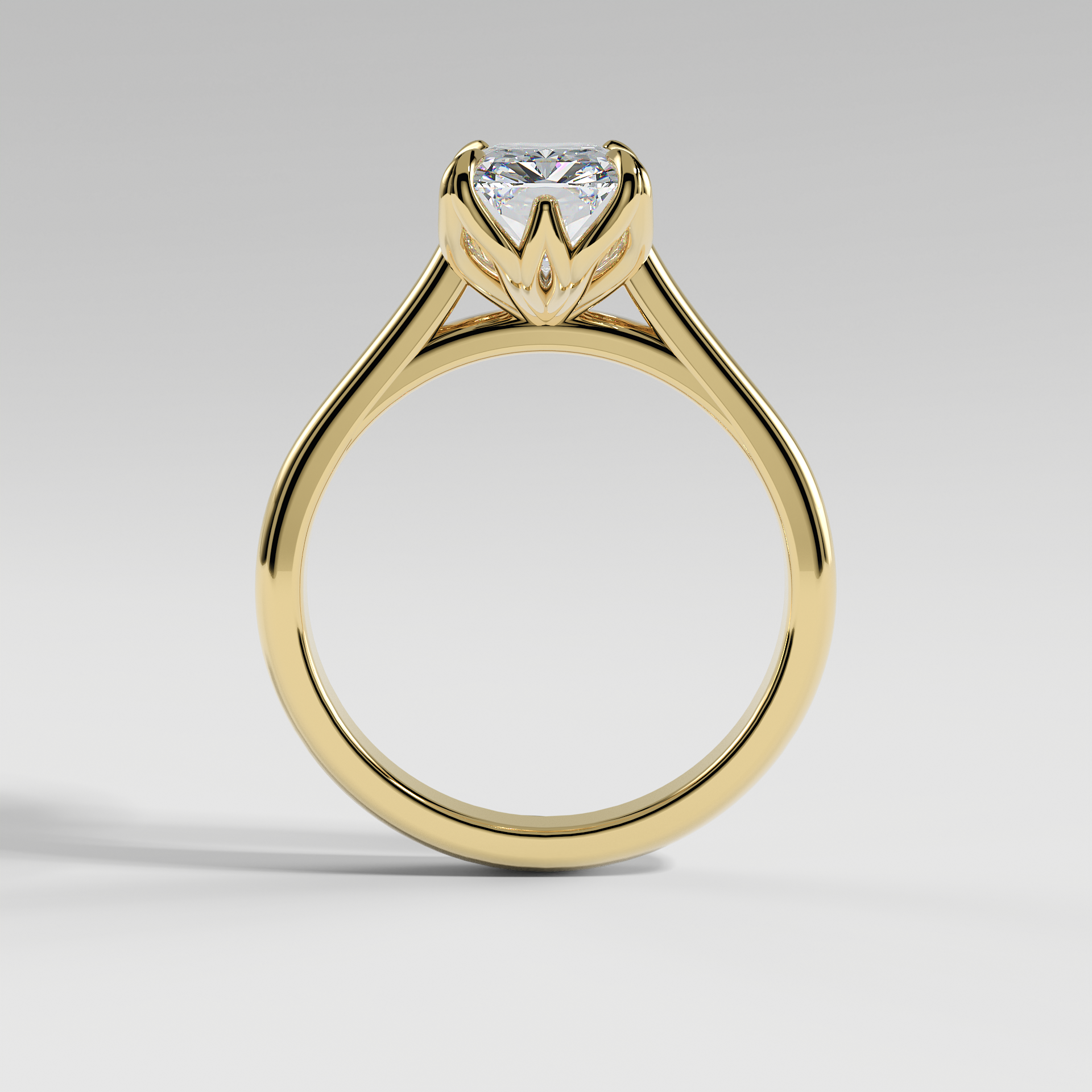 GEORGIA - Radiant Solitaire Engagement Ring with Polished Cathedral Band and Lotus Basket
