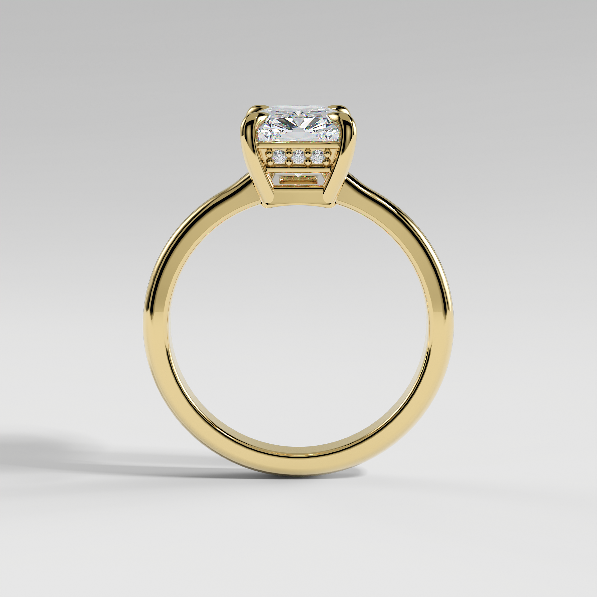 KAYLEE - Radiant Solitaire Engagement Ring with Hidden Halo and Low-Set Donut Basket Polished Band