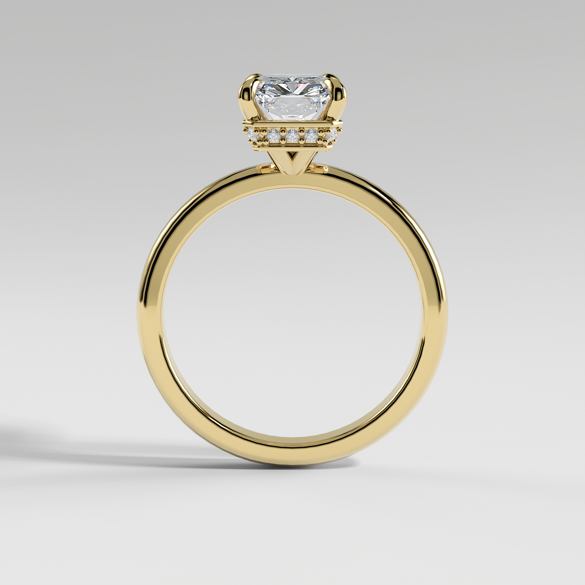 LAURA - Radiant Solitaire Engagement Ring with Choker-Style Hidden Halo and Polished Band