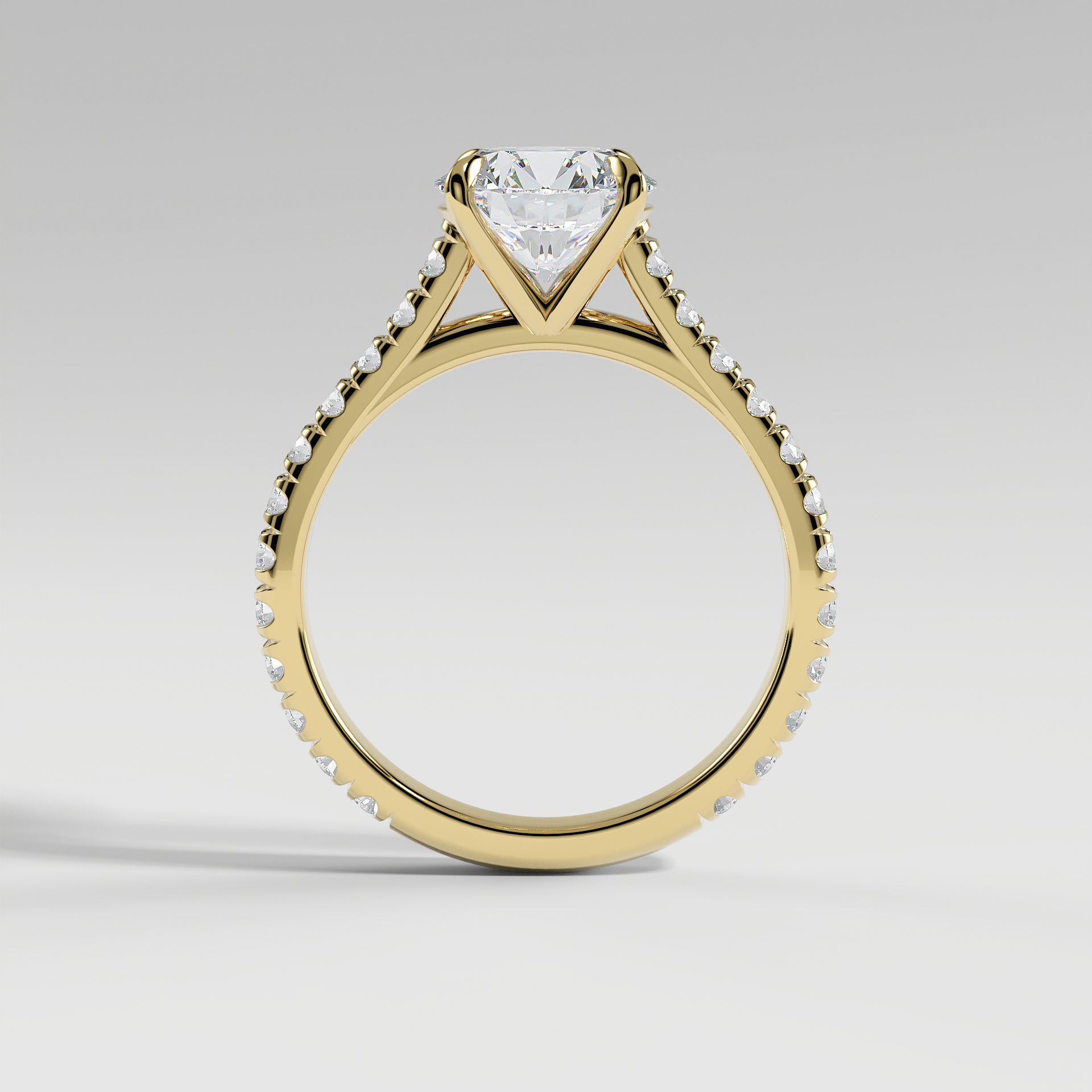 EVELYN - Round Solitaire Engagement Ring with Pavé Cathedral Band
