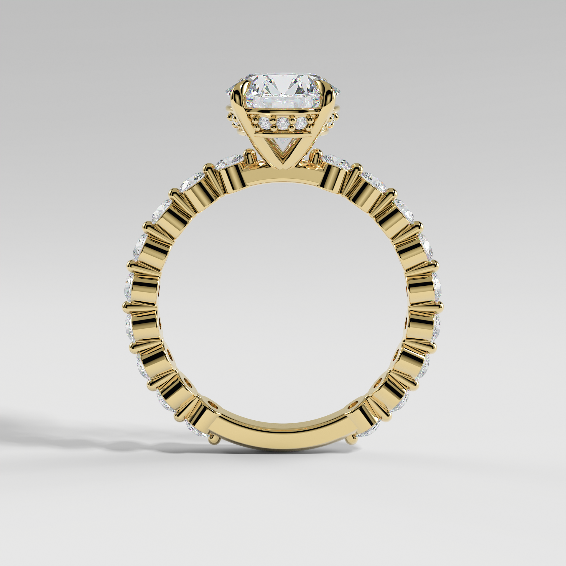 NAOMI - Round Solitaire Engagement Ring with Hidden Halo and 2.2mm Round Accent Diamonds