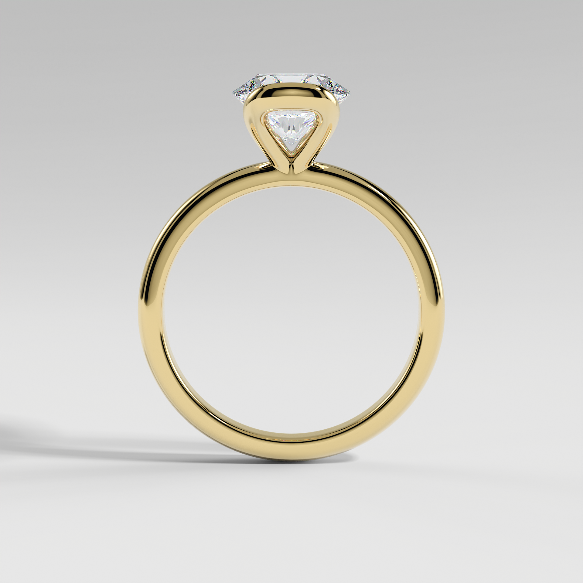 POPPY - Round Solitaire Engagement Ring with Half Bezel Setting and Polished Band