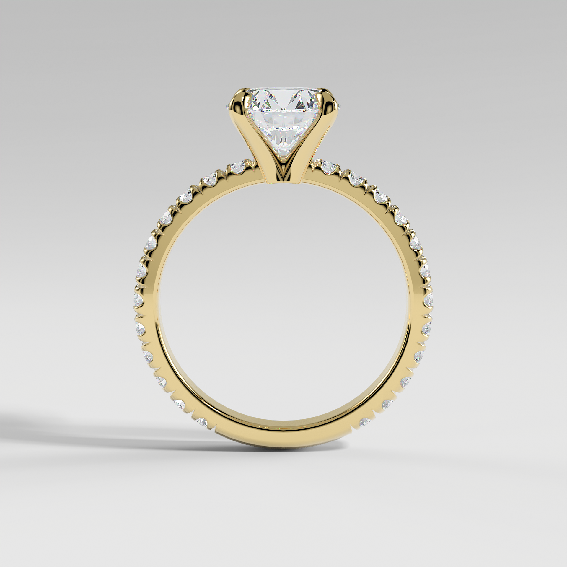 GRACE - Round Solitaire Engagement Ring with Pavé Diamond Band and Open Basket Setting