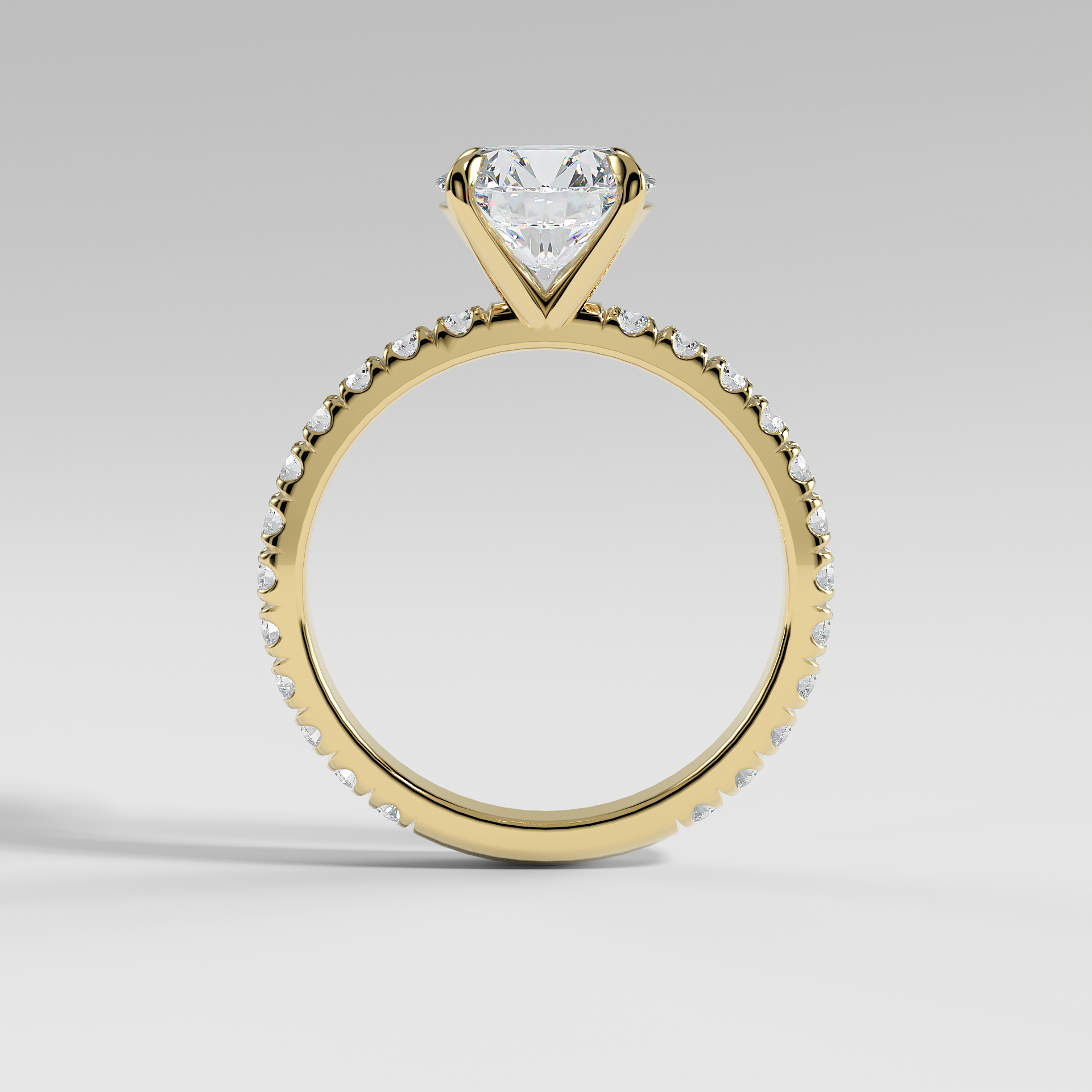 ISABELLA - Round Solitaire Engagement Ring with Pavé Diamond Band
