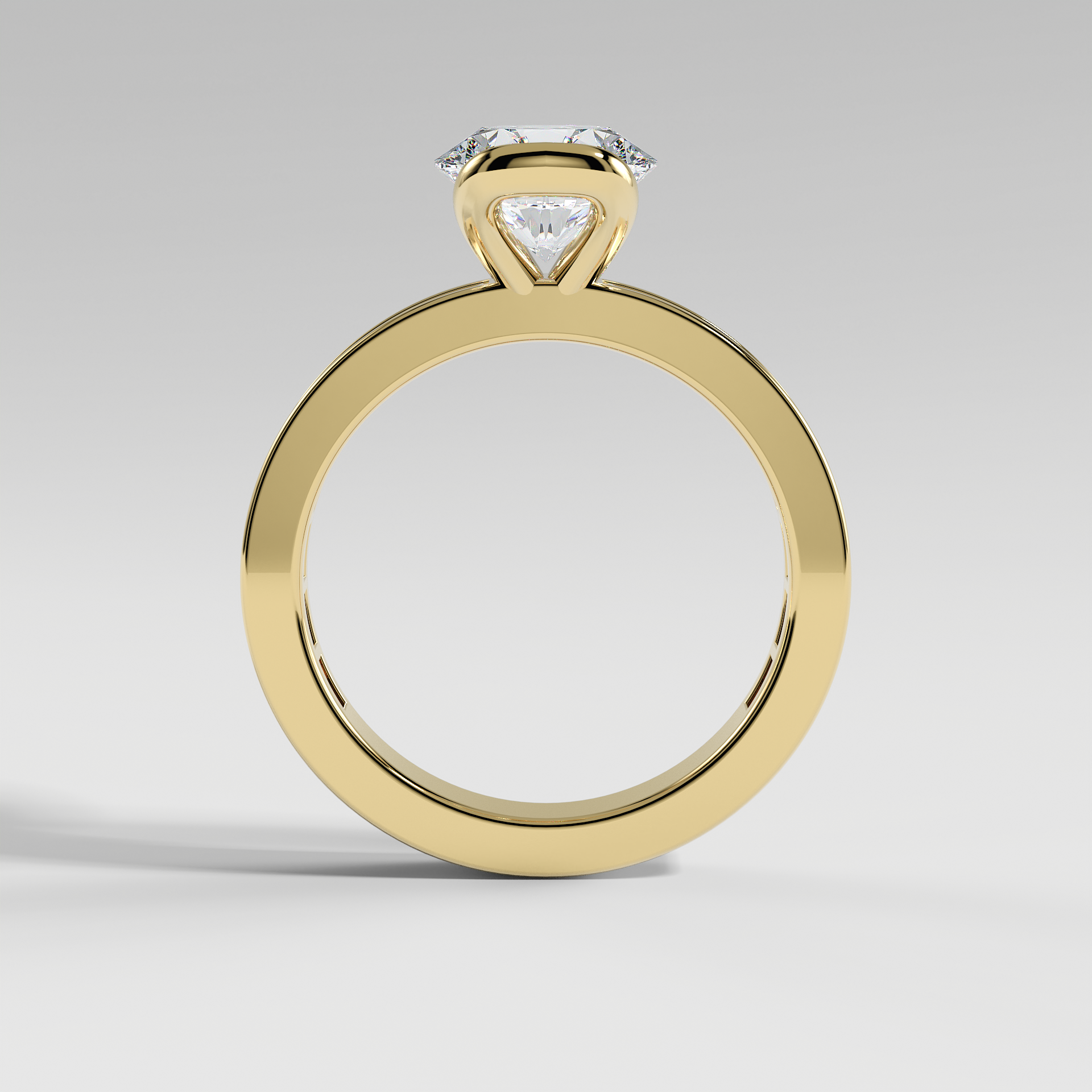 ADDISON - Round Solitaire Engagement Ring with Half Bezel Setting and Channel Set Baguette Band