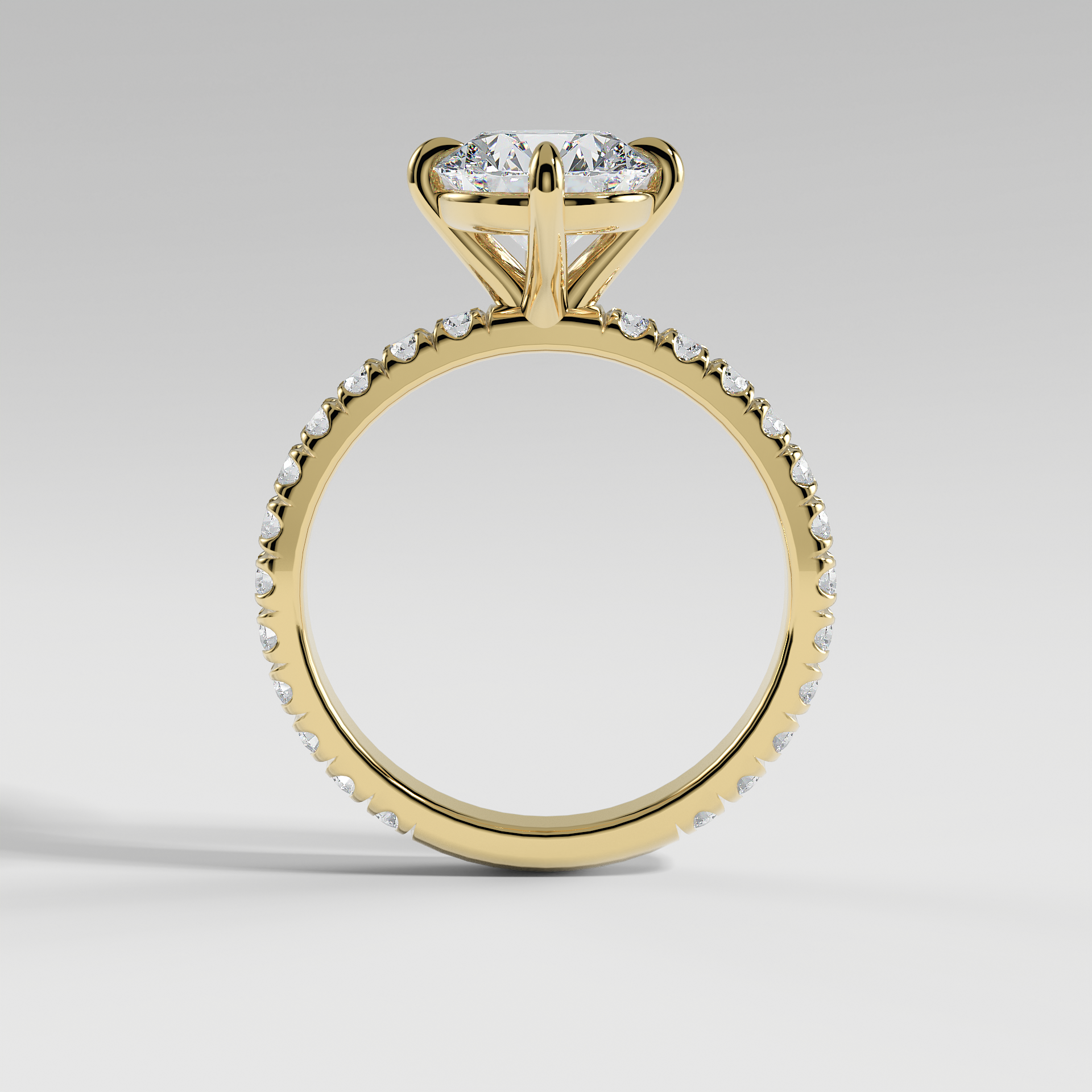 ANNA - Round North–South Solitaire Engagement Ring with Pavé Diamond