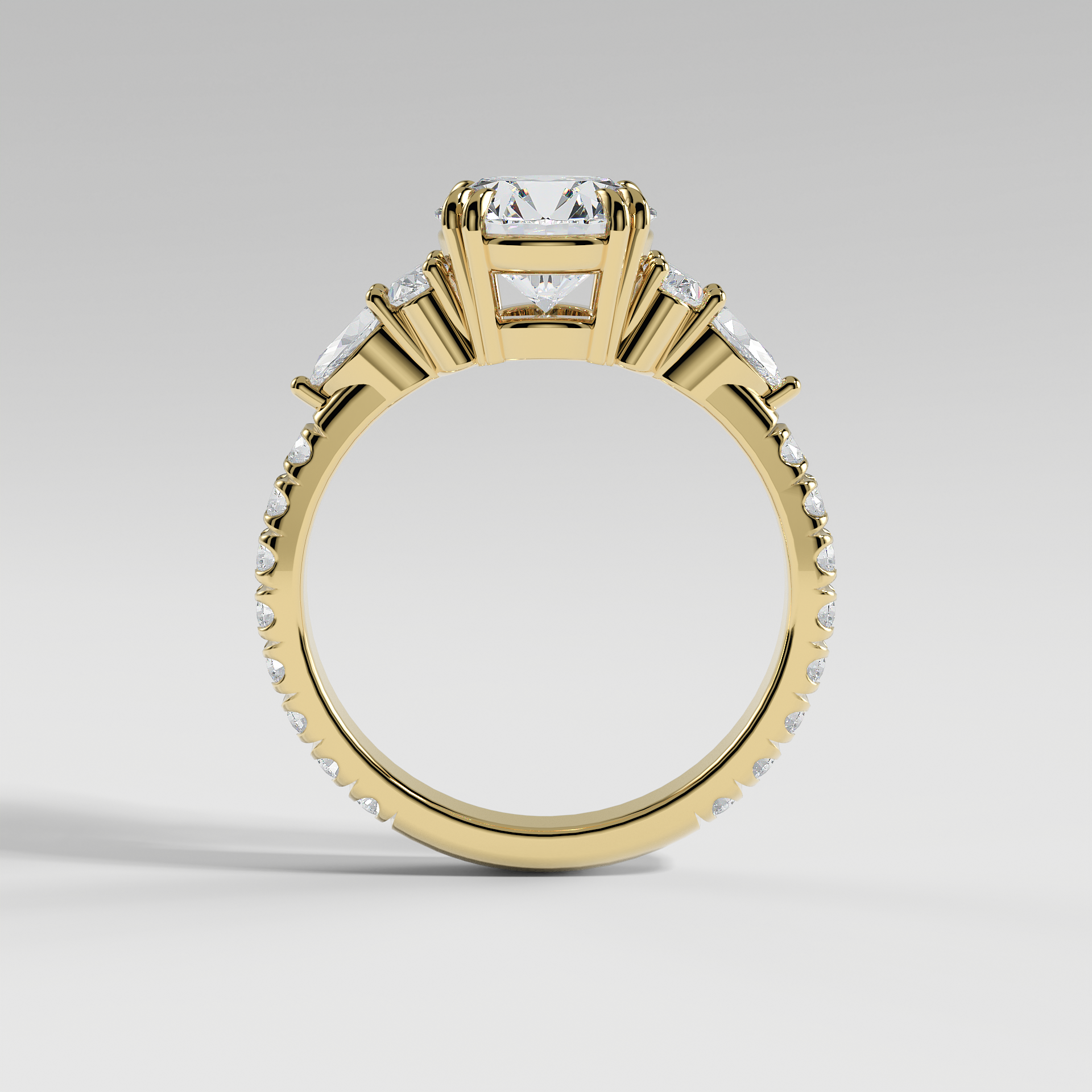 ELEANOR - Round Five-Stone Diamond Ring with Oval & Pear Side Stones and Pavé Band