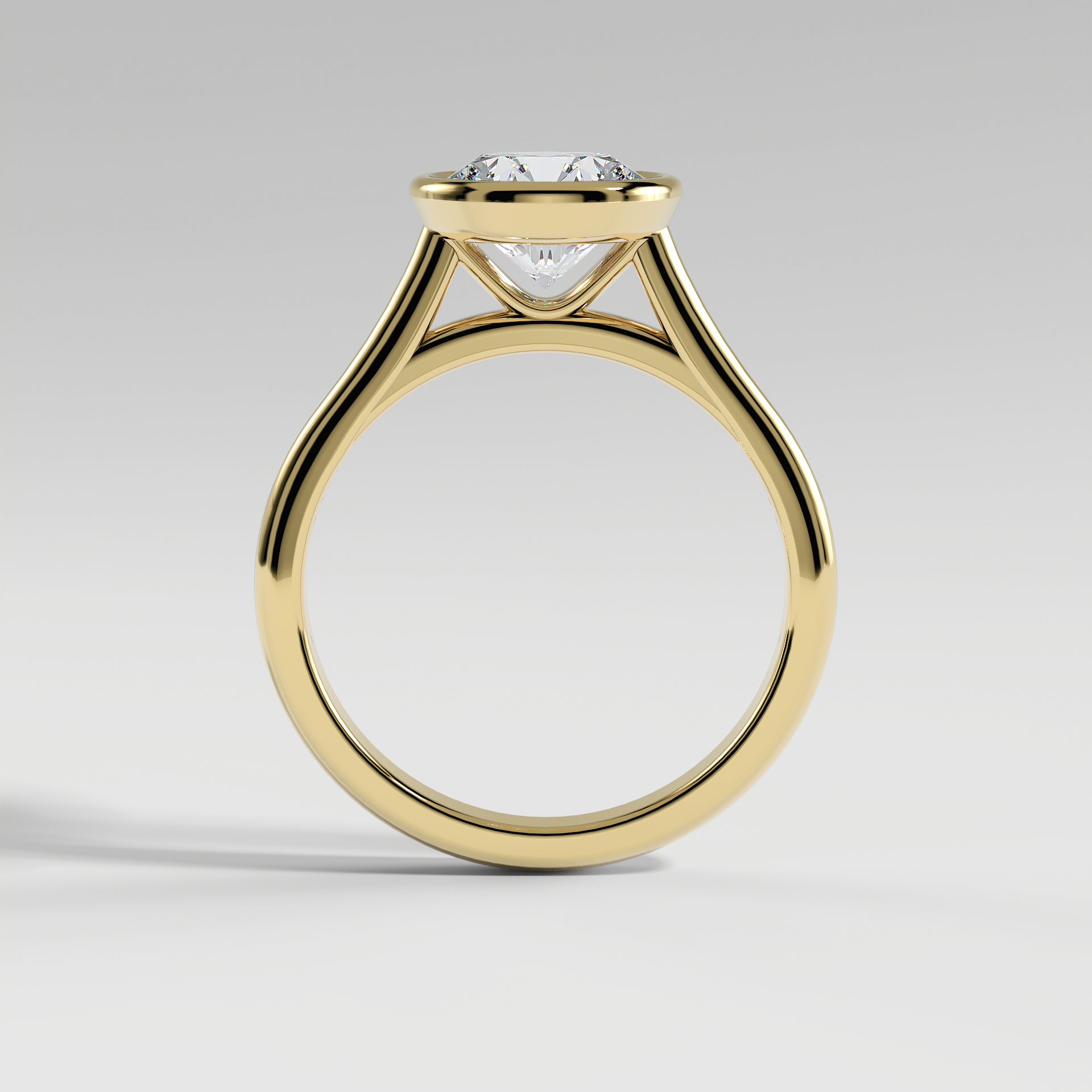 SCARLETT - Round Solitaire Engagement Ring with Full Bezel Setting and Polished Cathedral Band