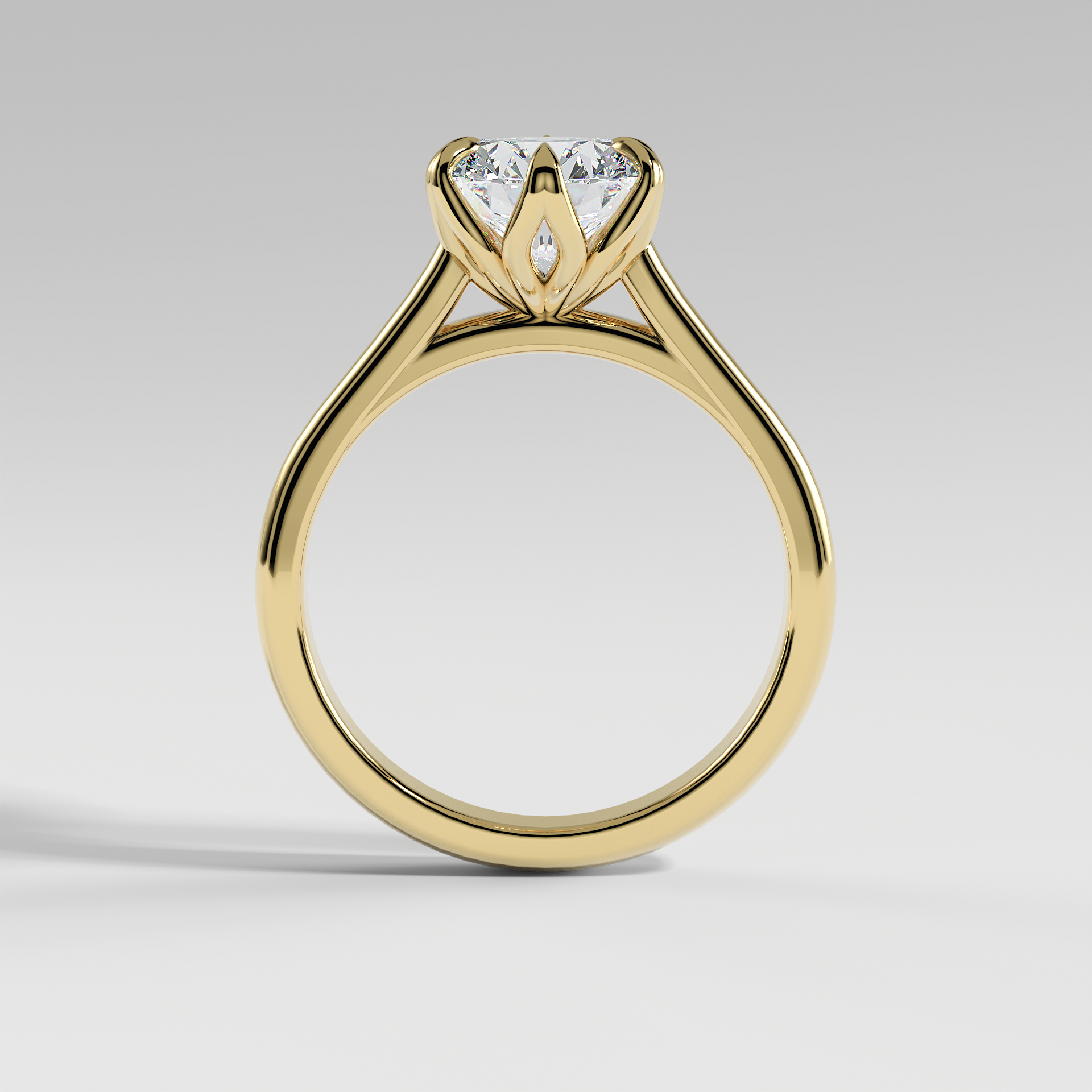 GEORGIA - Round Solitaire Engagement Ring with Polished Cathedral Band and Lotus Basket