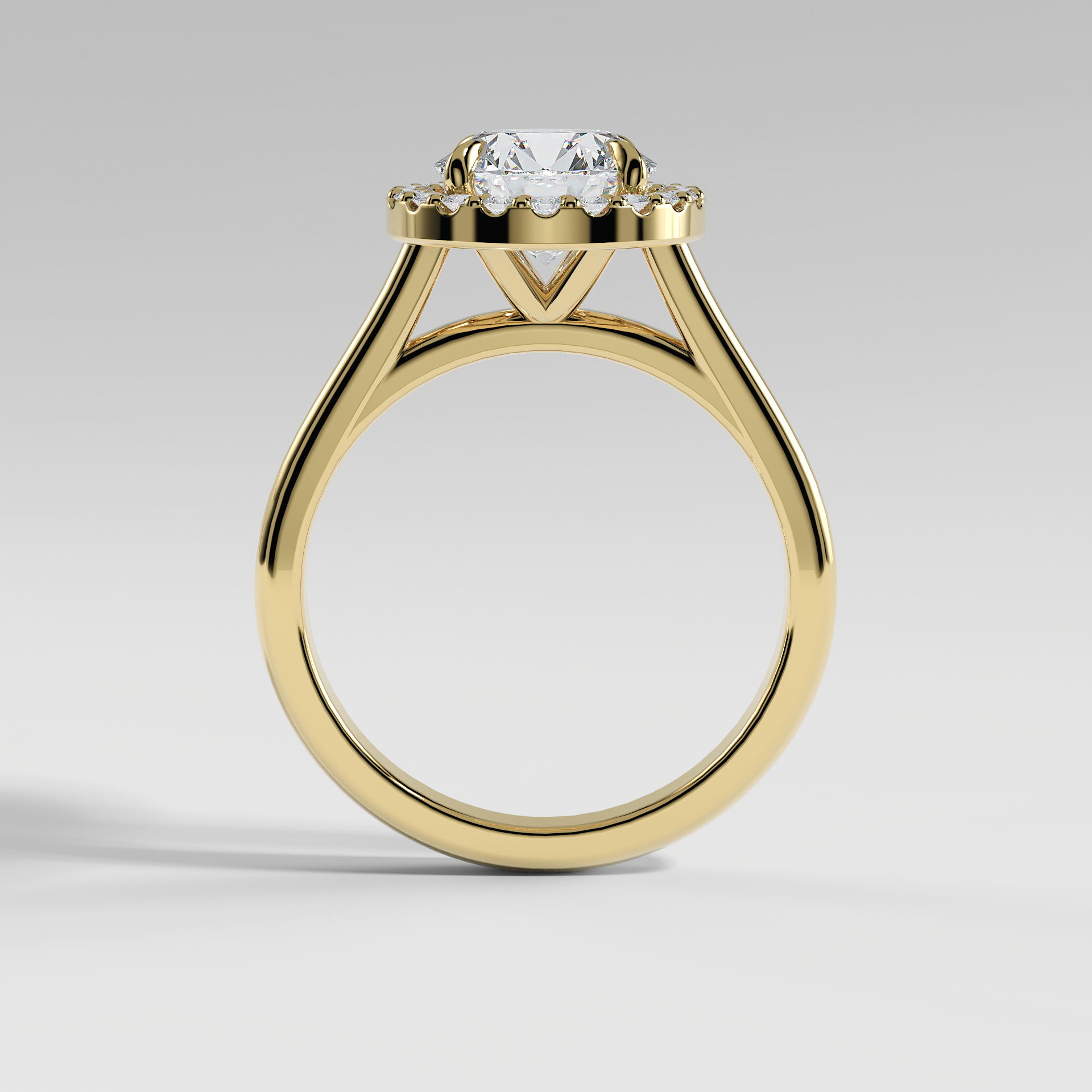 LULU - Round Halo Engagement Ring with Polished Cathedral Band