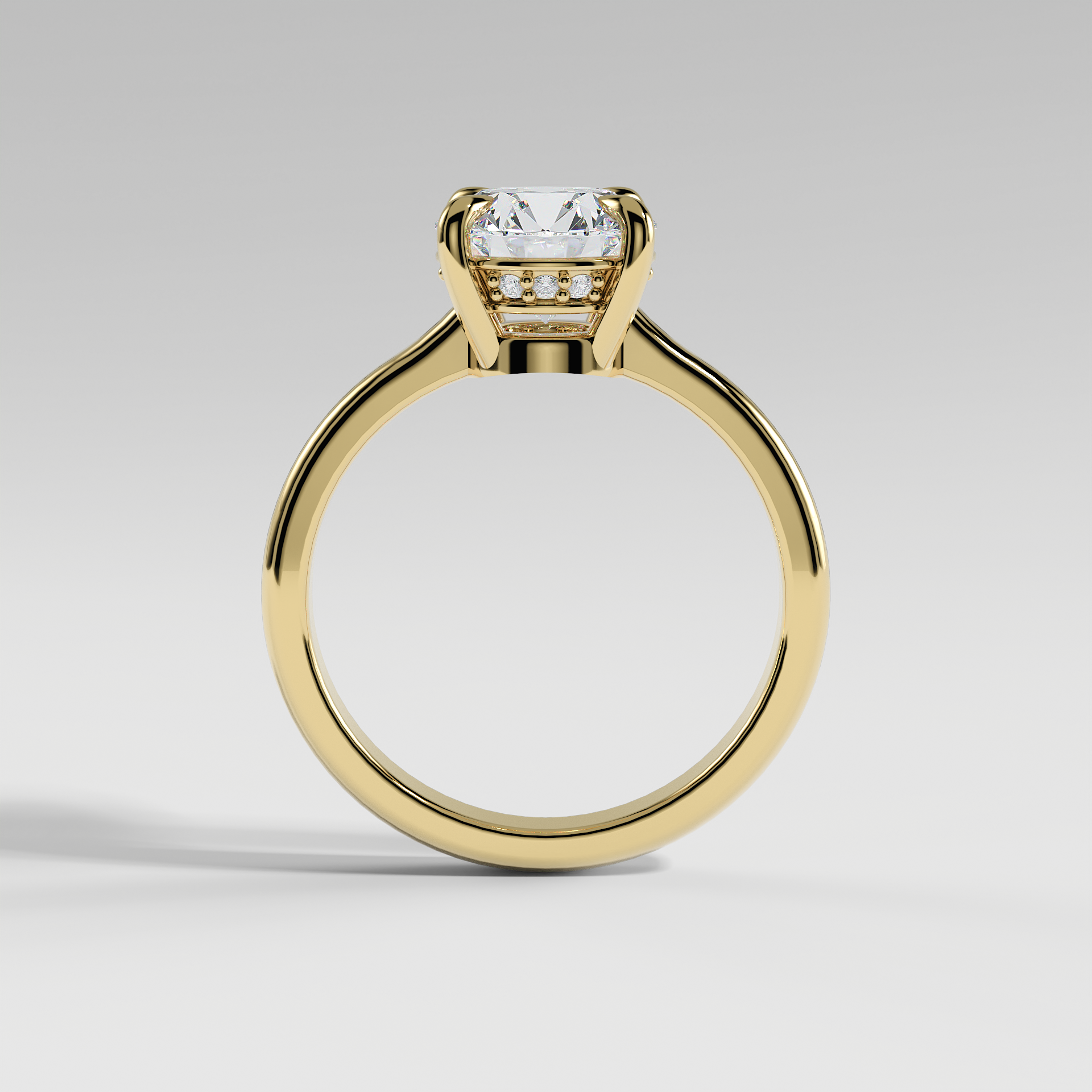 KAYLEE - Round Solitaire Engagement Ring with Hidden Halo and Low-Set Donut Basket Polished Band