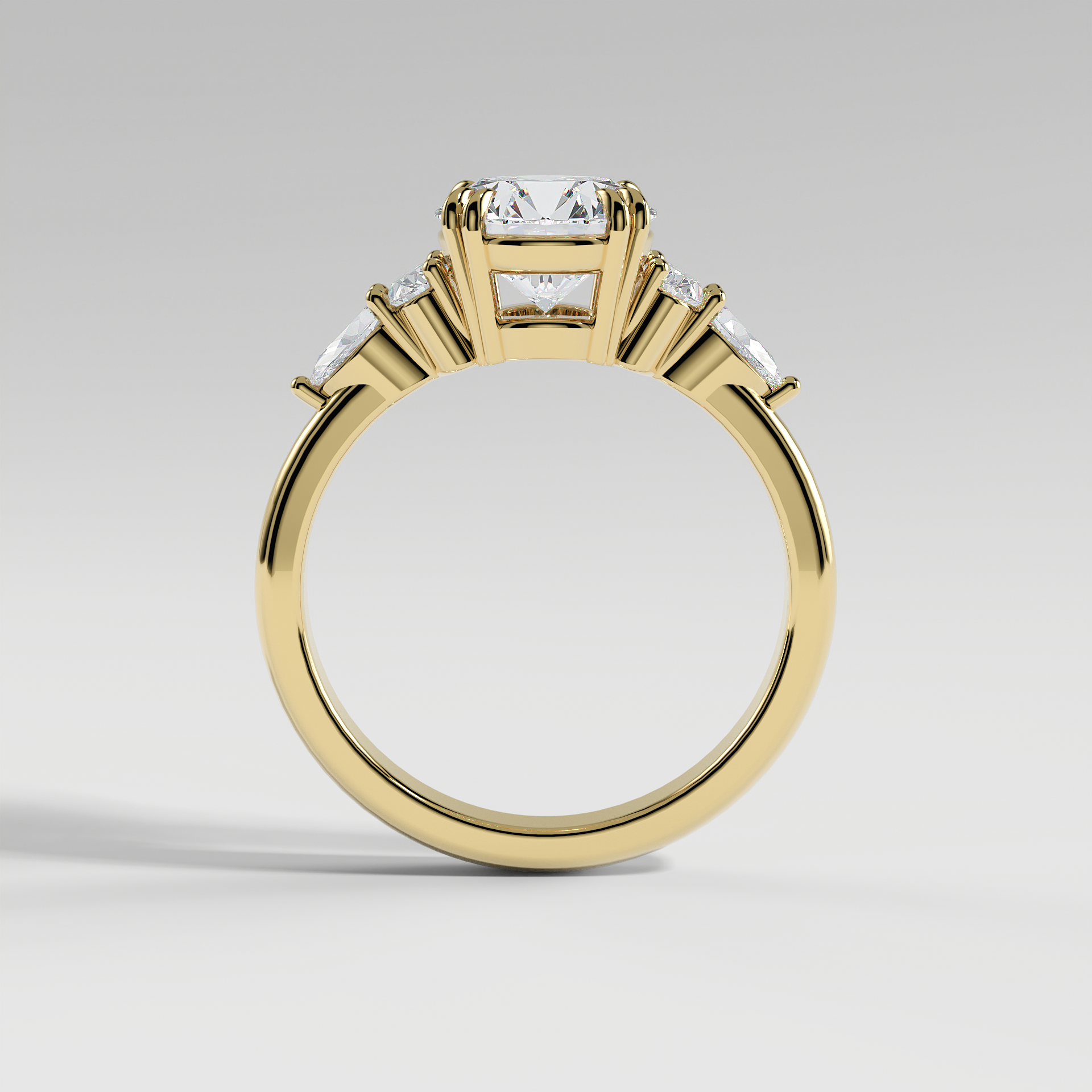 WILLOW - Round Five-Stone Diamond Ring with Oval & Pear Side Stones and Polished Band