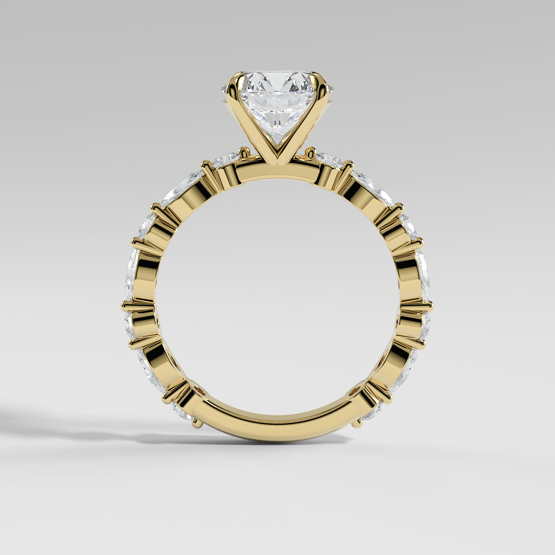 VALENTINA - Round Solitaire Engagement Ring with Marquise & Round Accent Stones