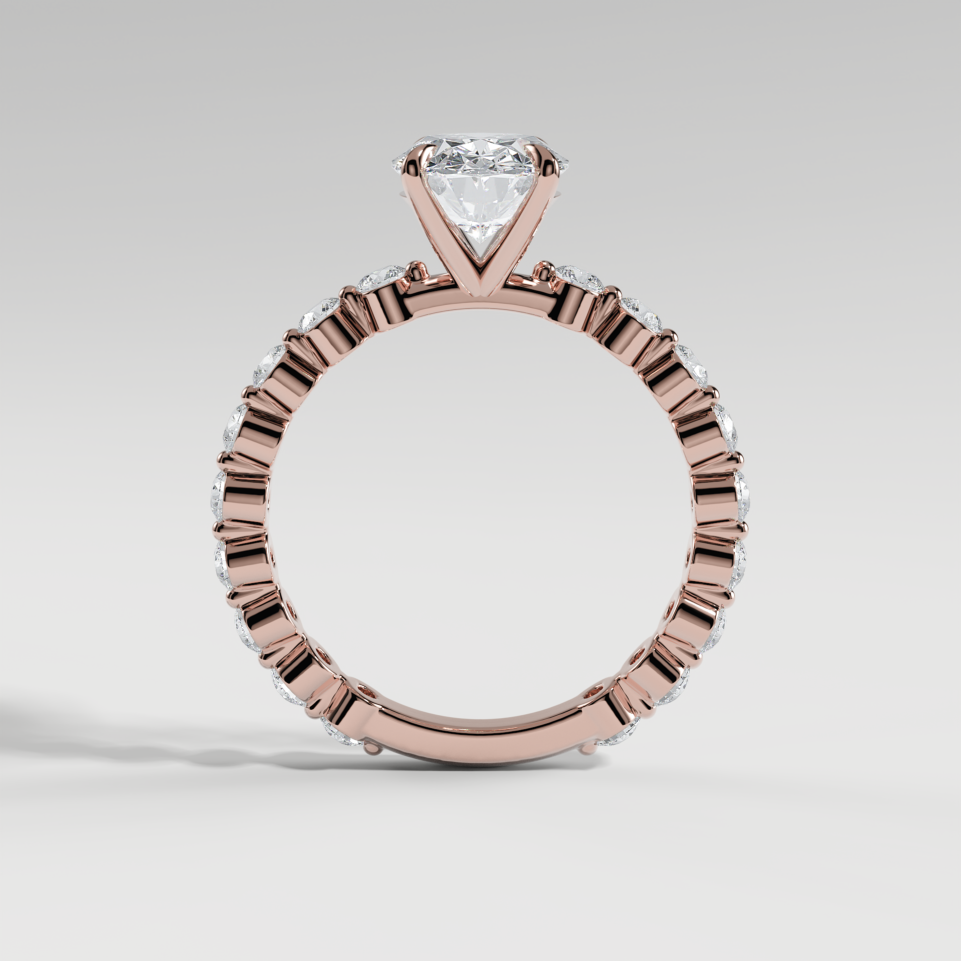 CHLOE - Oval Solitaire Engagement Ring with 2.2mm Round Accent Diamonds