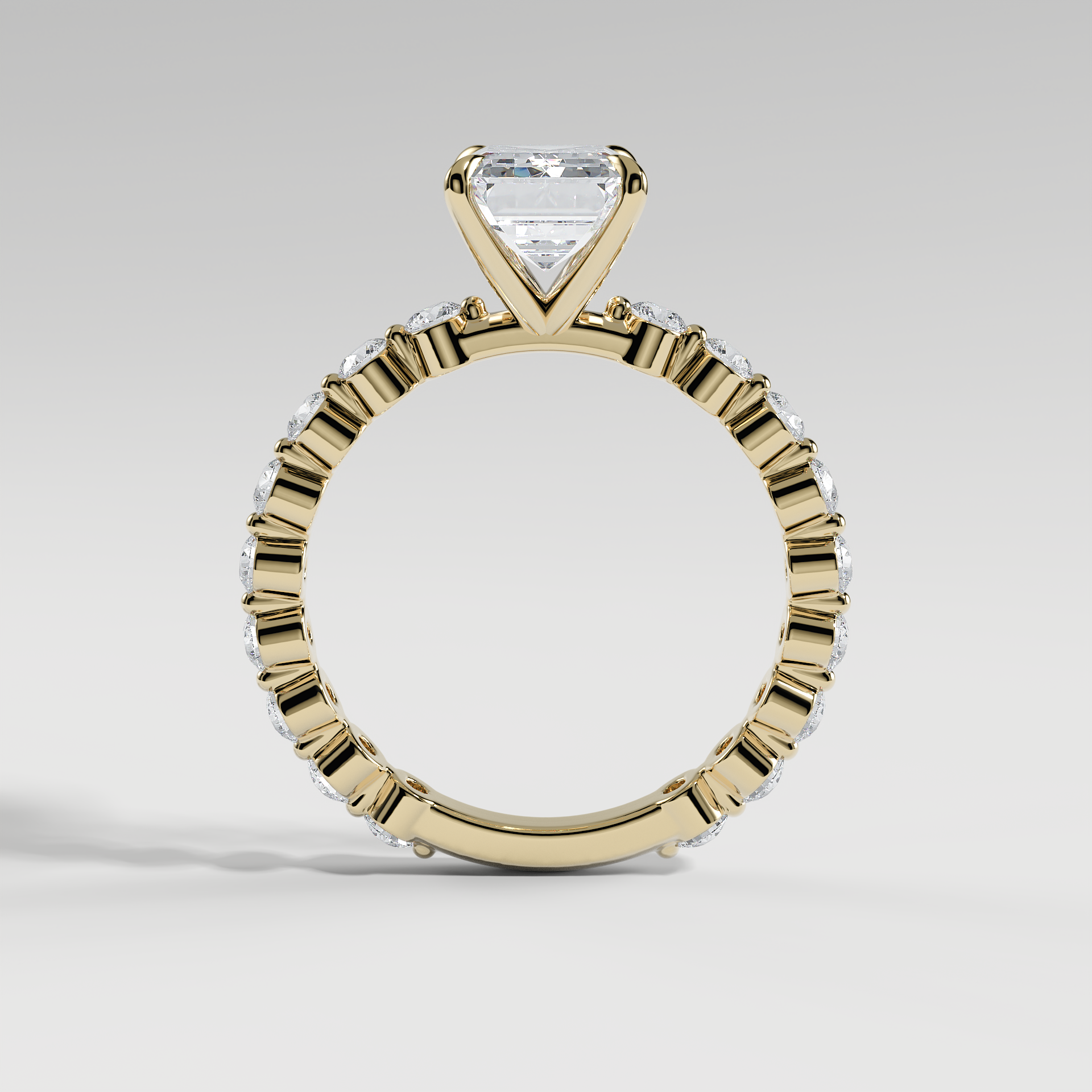 CHLOE - Emerald  Solitaire Engagement Ring with 2.2mm Round Accent Diamonds
