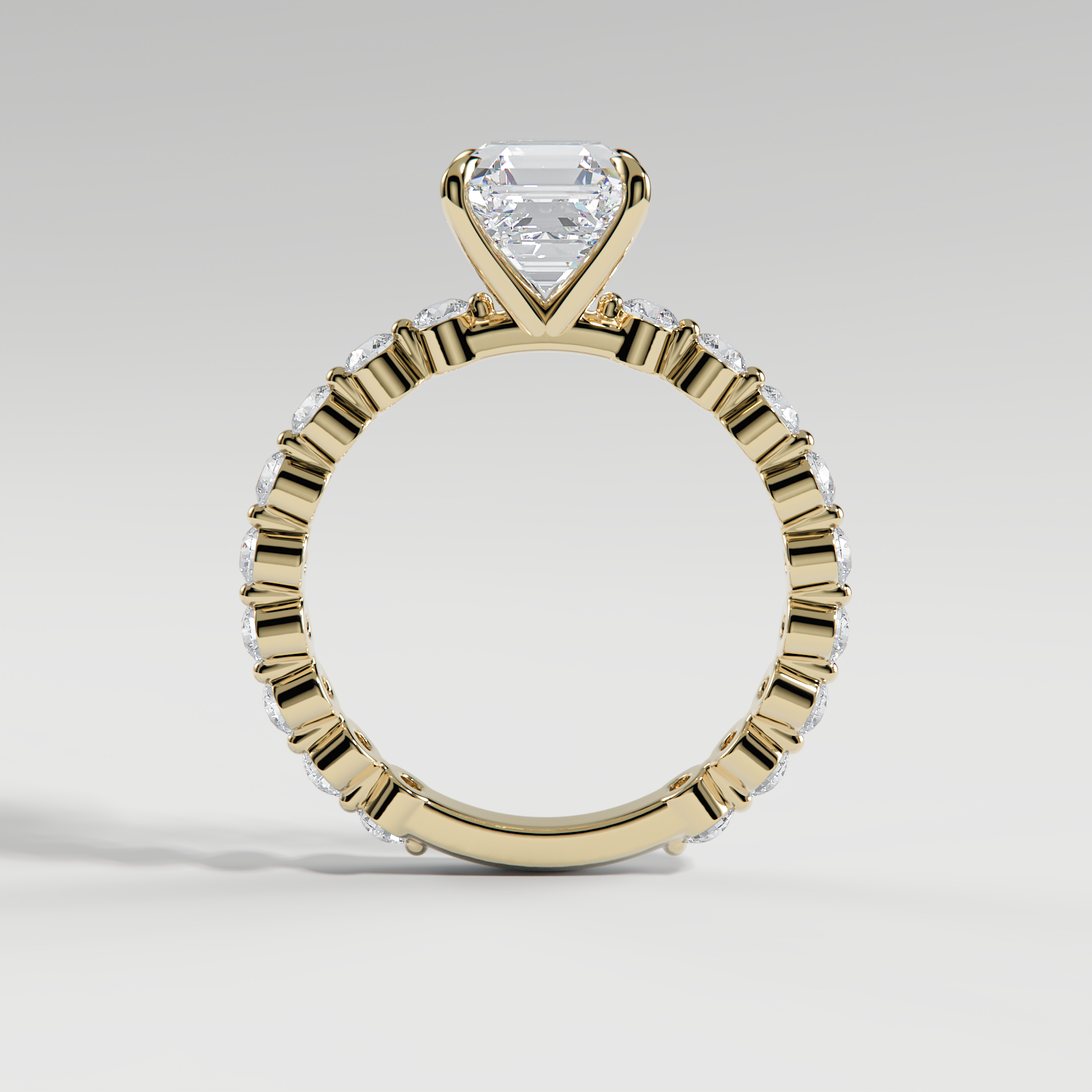 CHLOE - Asscher Solitaire Engagement Ring with 2.2mm Round Accent Diamonds