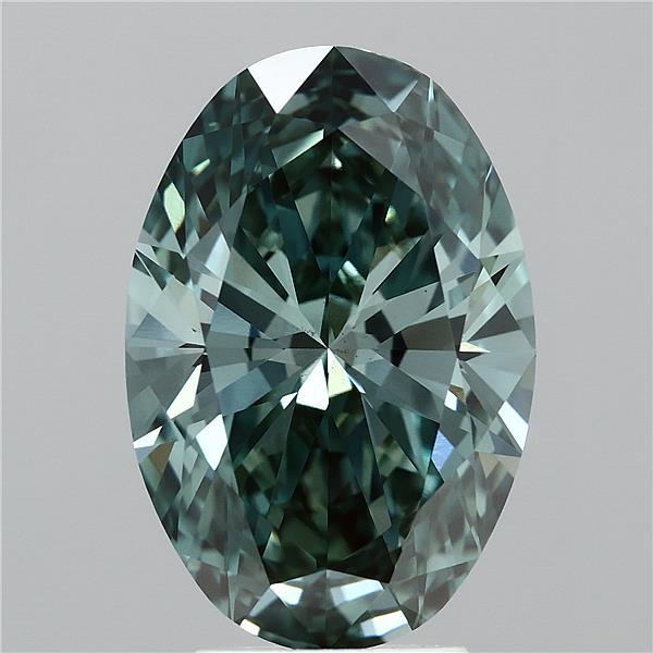 4.05ct Oval FANCY VIVID GREEN VS2 Lab Created Diamond