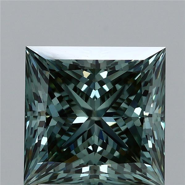 2.55ct Princess FANCY VIVID GREEN VVS2 Lab Created Diamond