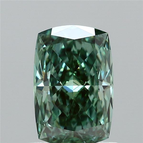 1.02ct Cushion FANCY VIVID GREEN VVS2 Lab Created Diamond