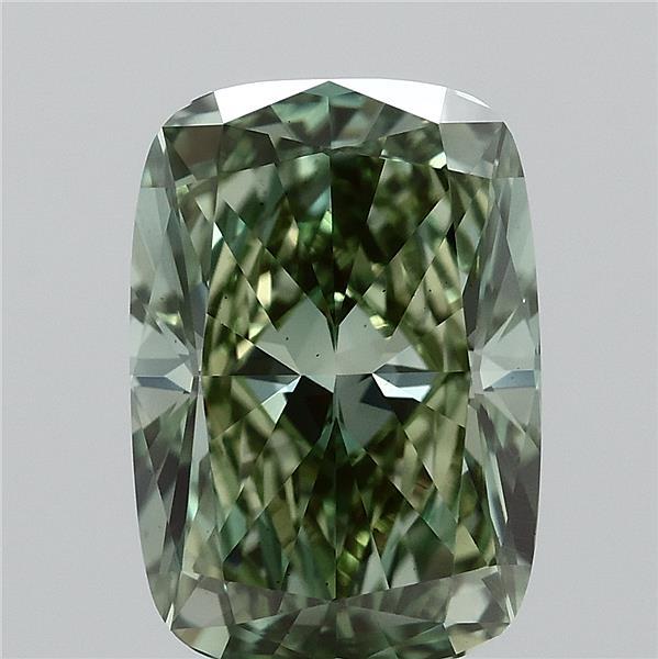 2.46ct Cushion FANCY VIVID GREEN VS2 Lab Created Diamond